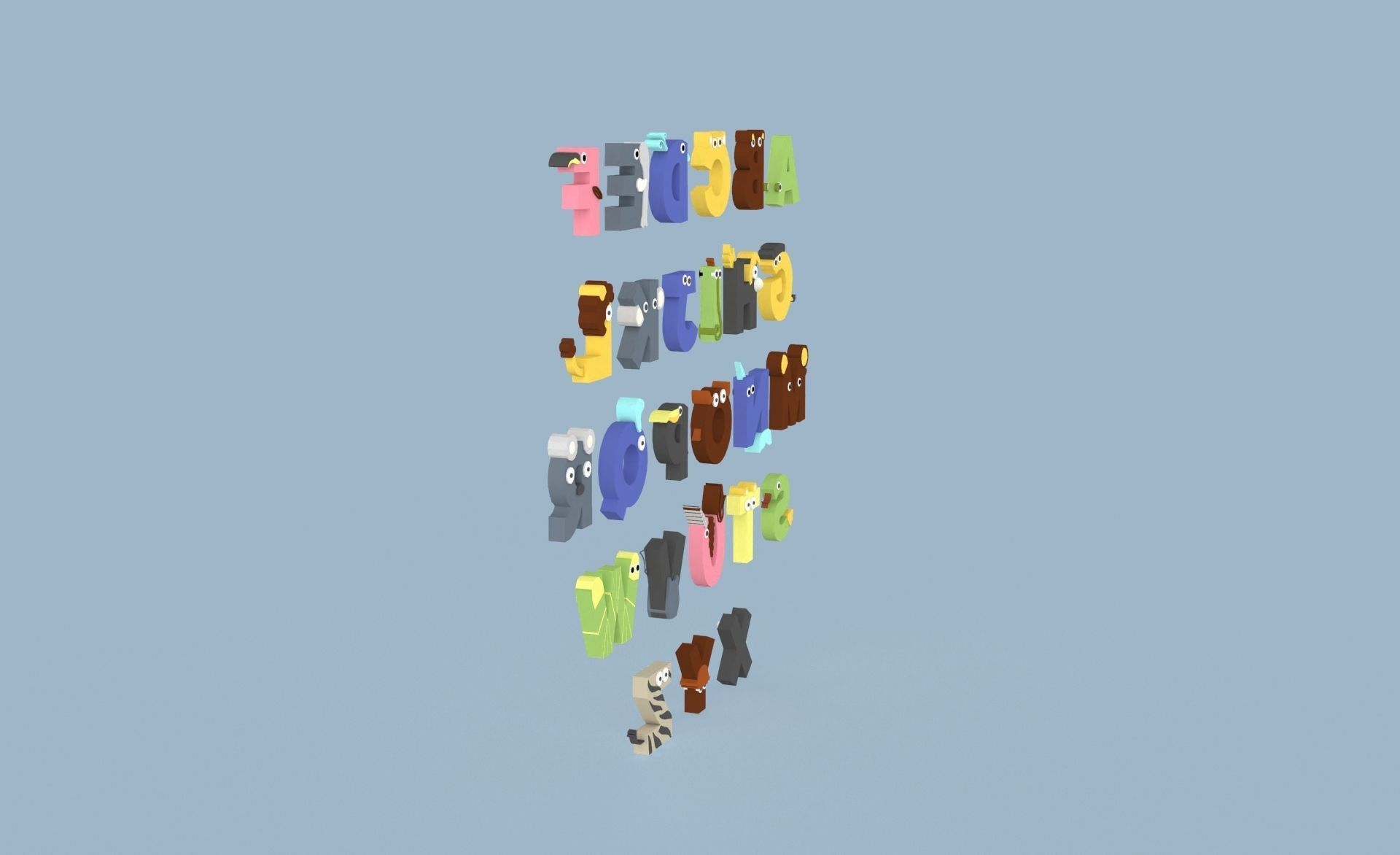 Cartoon Animal Alphabet v023 Low-poly 3D model_5