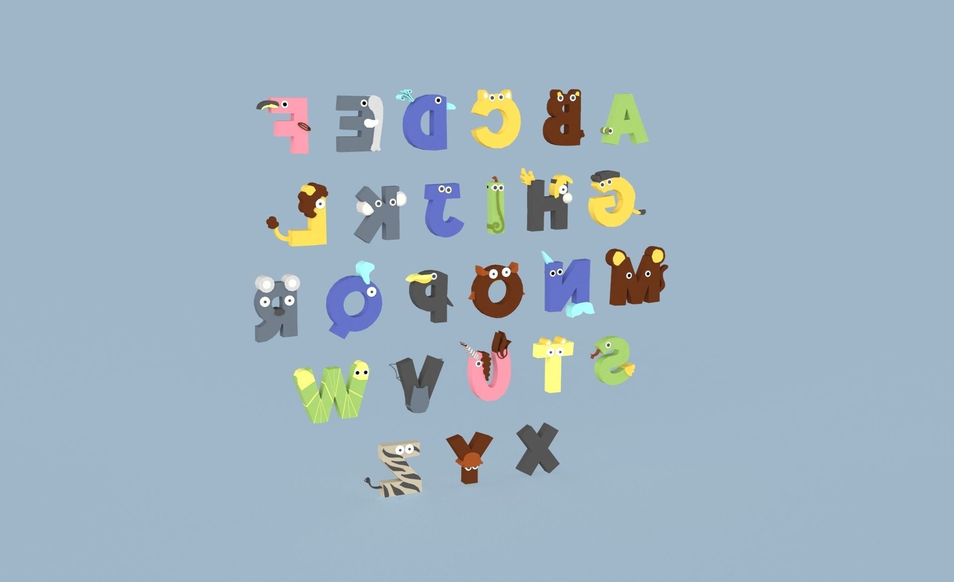 Cartoon Animal Alphabet v023 Low-poly 3D model_7