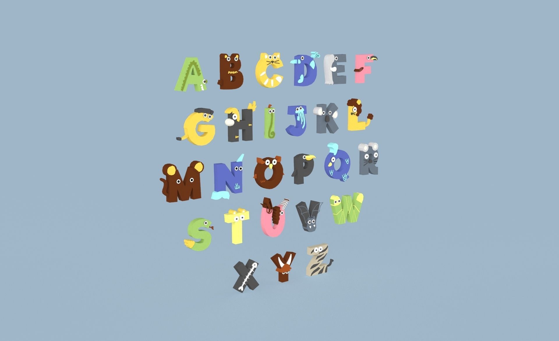 Cartoon Animal Alphabet v023 Low-poly 3D model_14