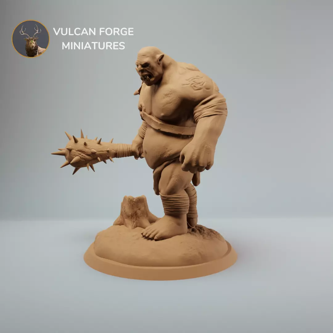 Ogre marauder with spiked club dnd mini - supported 3D print model