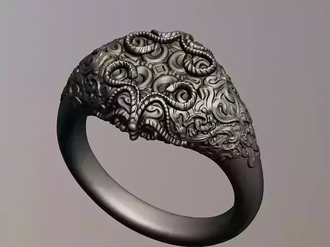 Sculpted ornament signet ring 