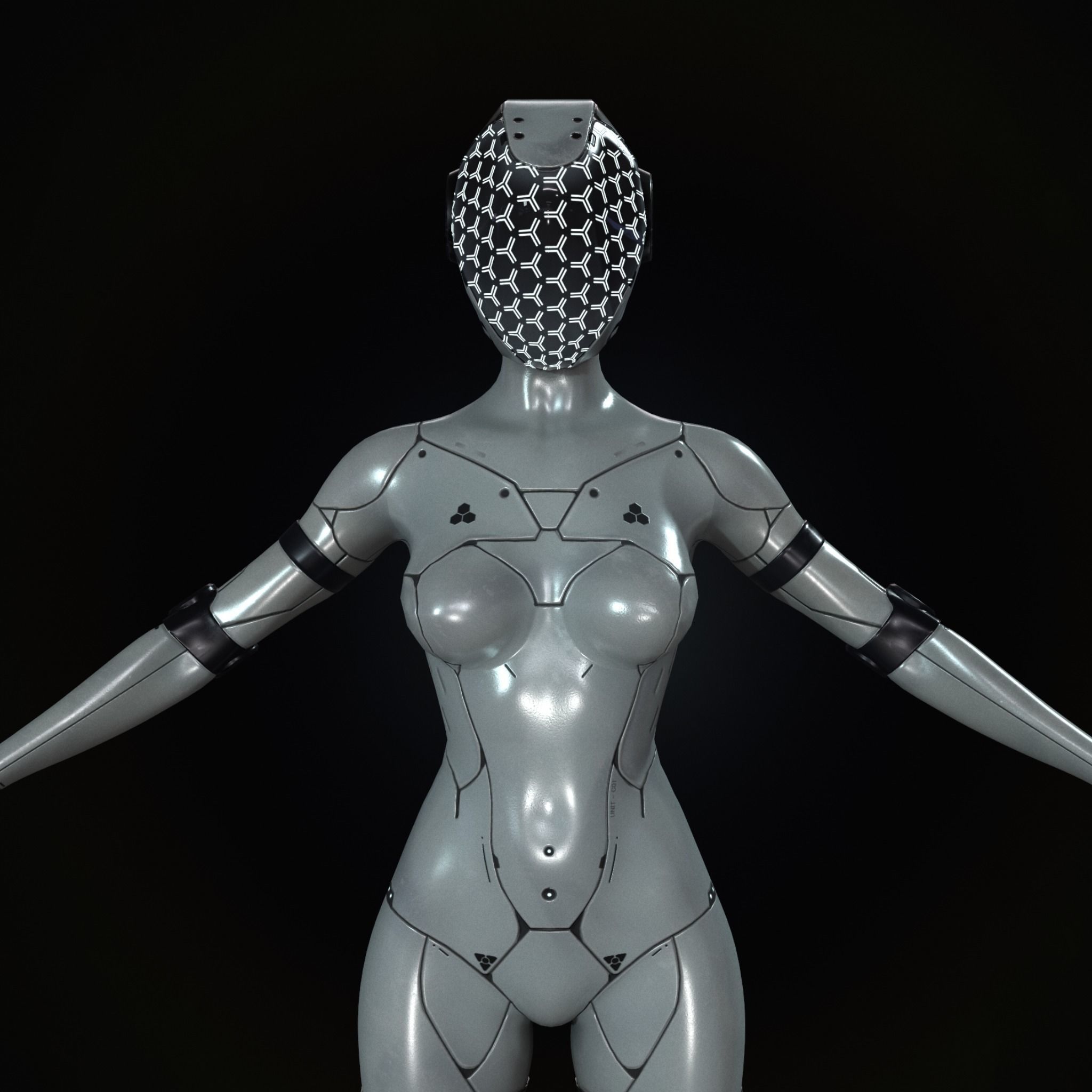 NEON - cybernetic girl Low-poly 3D model_3