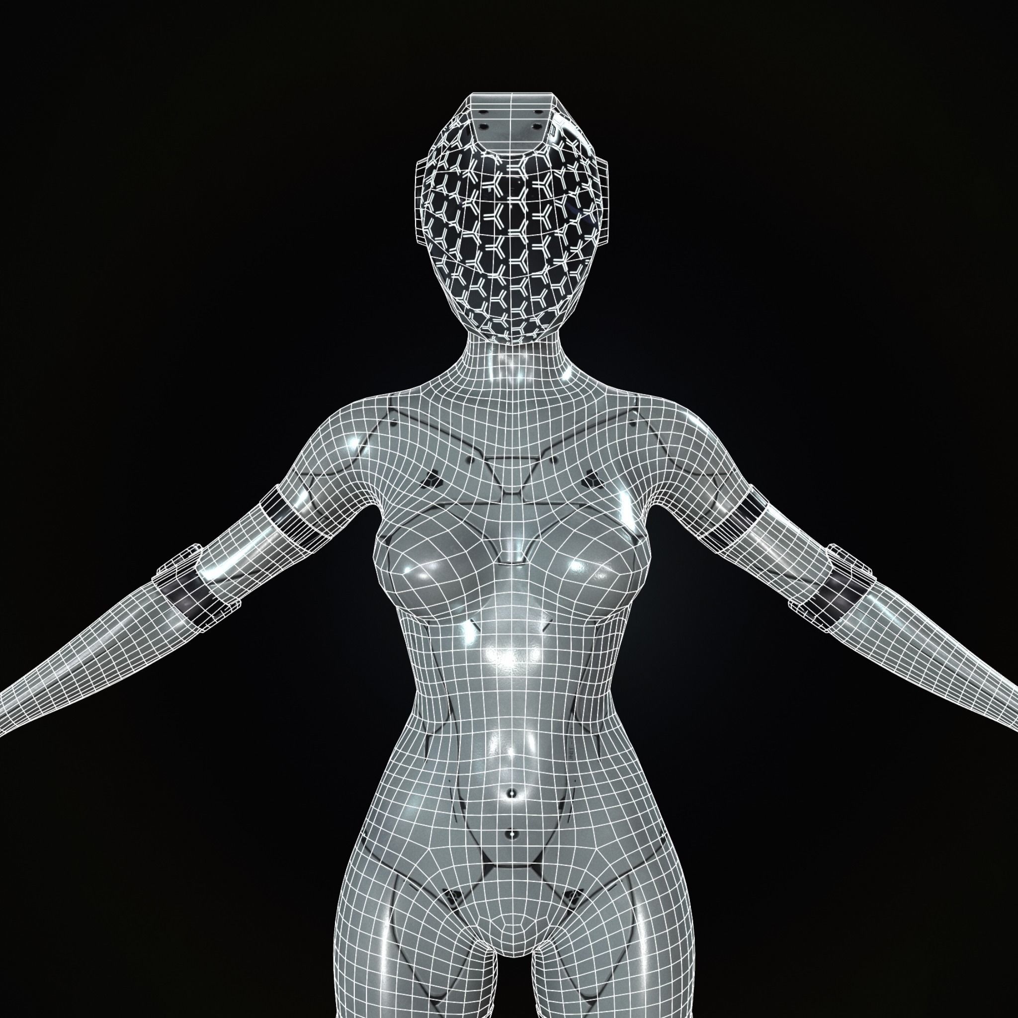 NEON - cybernetic girl Low-poly 3D model_7