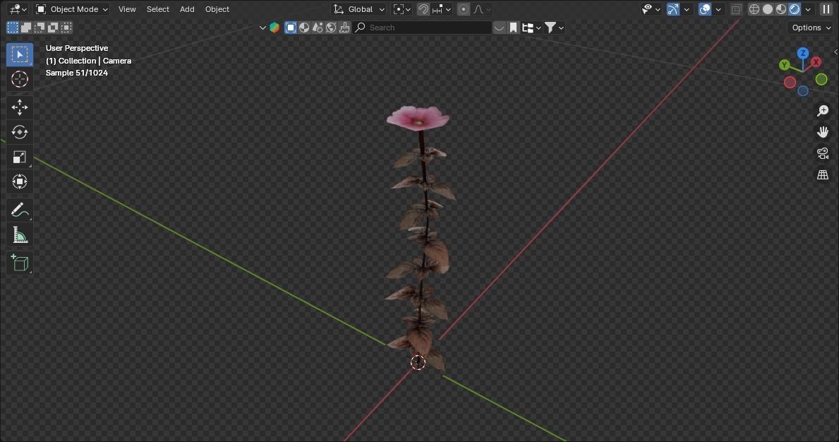 low poly dark pink flower Low-poly 3D model_4