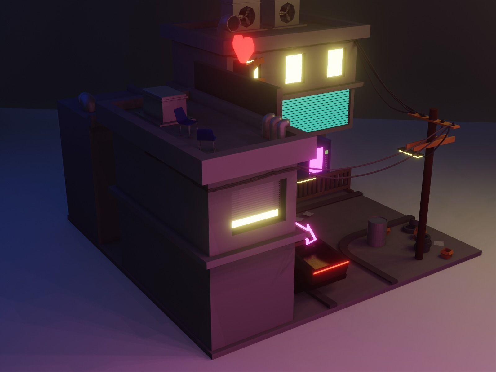 Cyberpunk city 3D model_2