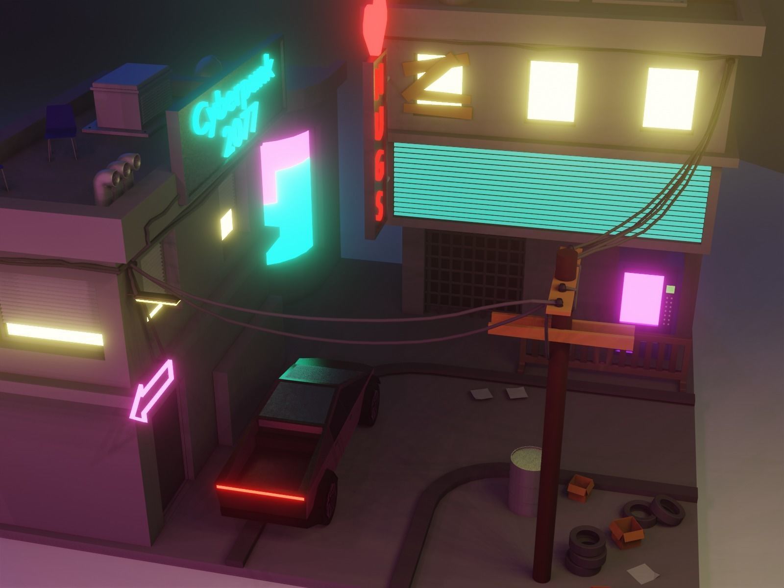 Cyberpunk city 3D model_12