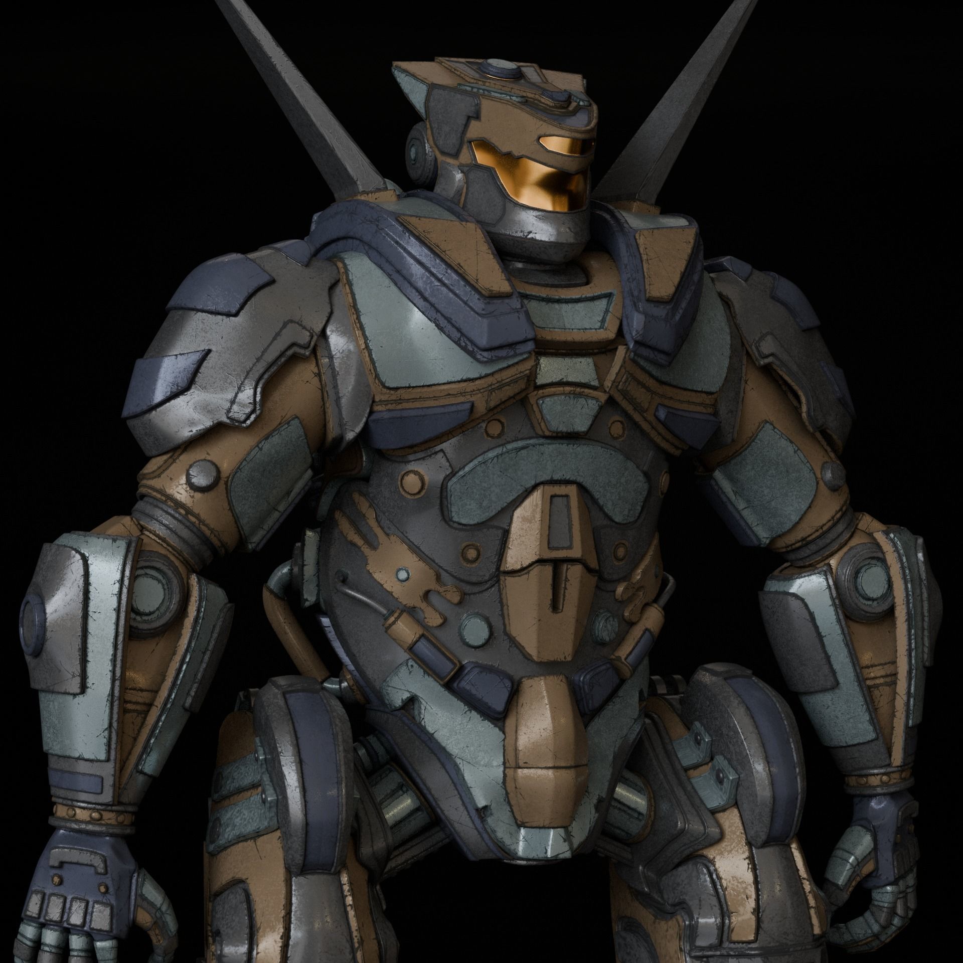 robot warrior Low-poly 3D model_8