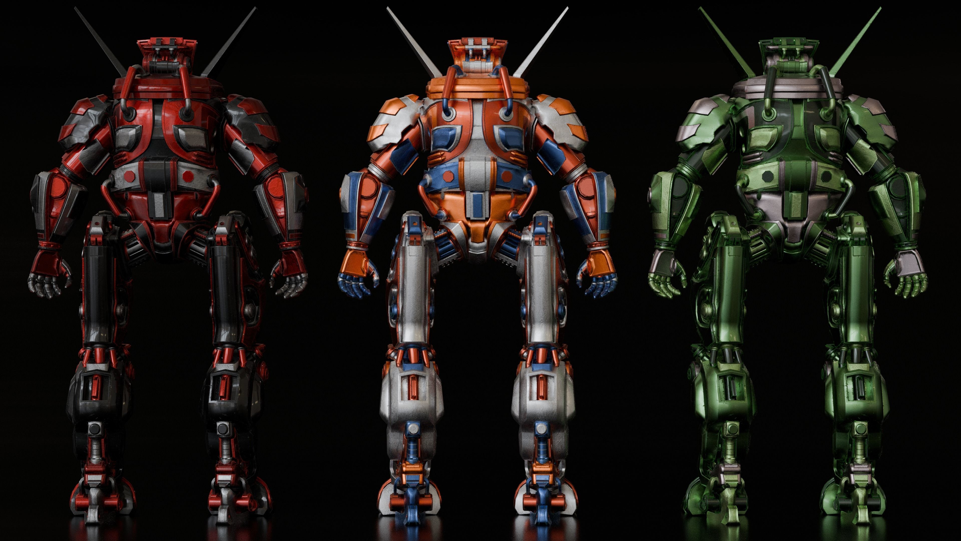 robot warrior Low-poly 3D model_6