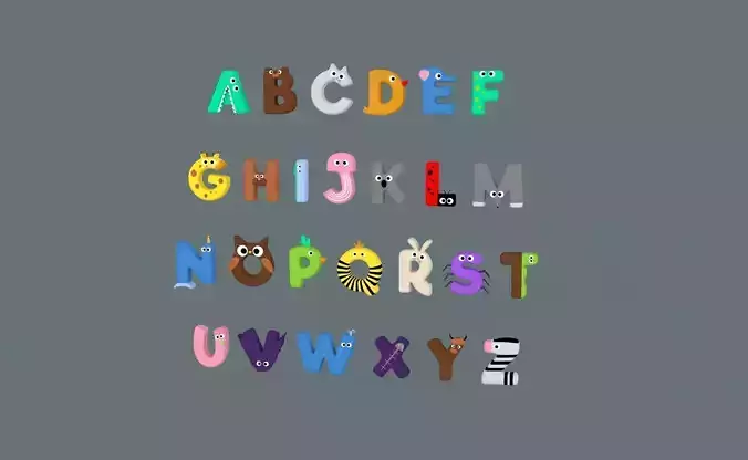 Cartoon Animal Alphabet v021 Low-poly 3D model