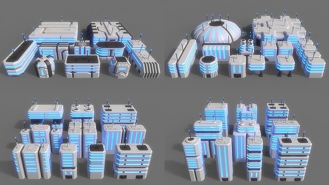 PBR Sci-Fi Building A - 40 Models 3D Model Pack 2