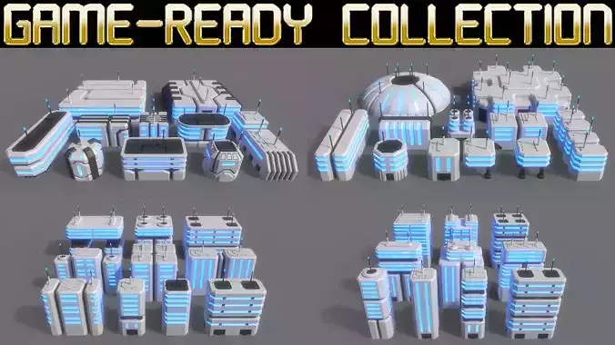  PBR Sci-Fi Building A - 40 Models 3D Model Collection