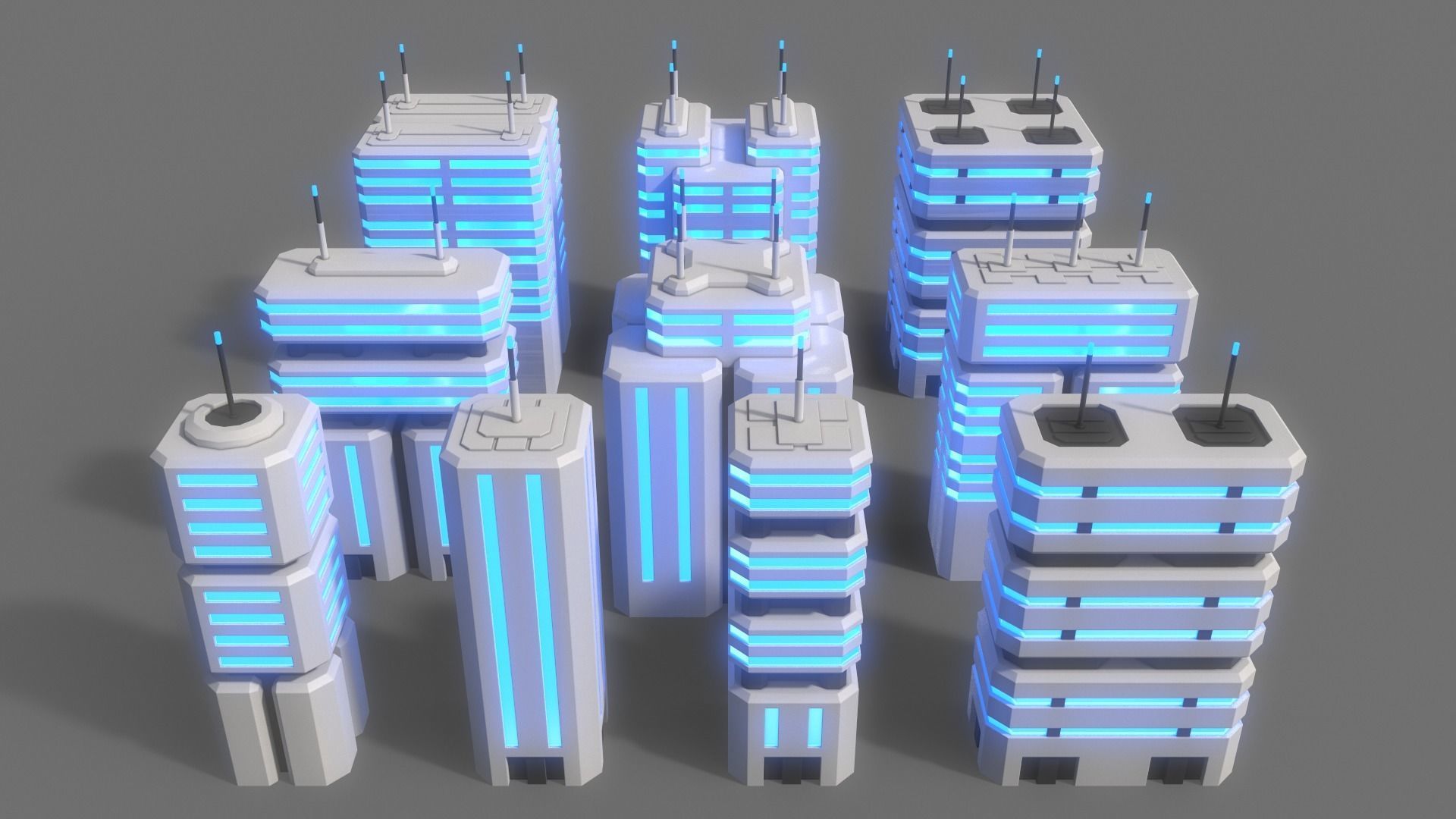  PBR Sci-Fi Building A - 40 Models 3D Model Collection_35