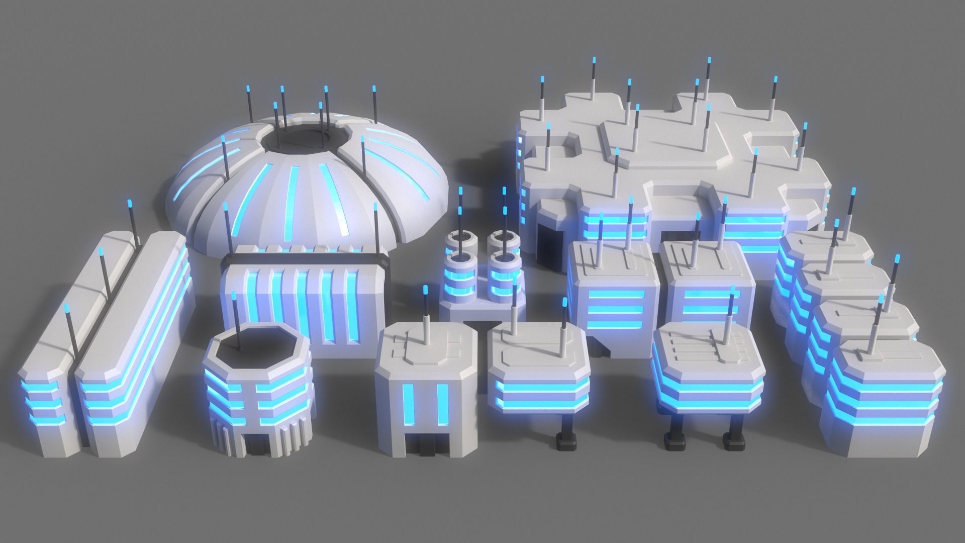  PBR Sci-Fi Building A - 40 Models 3D Model Collection_33