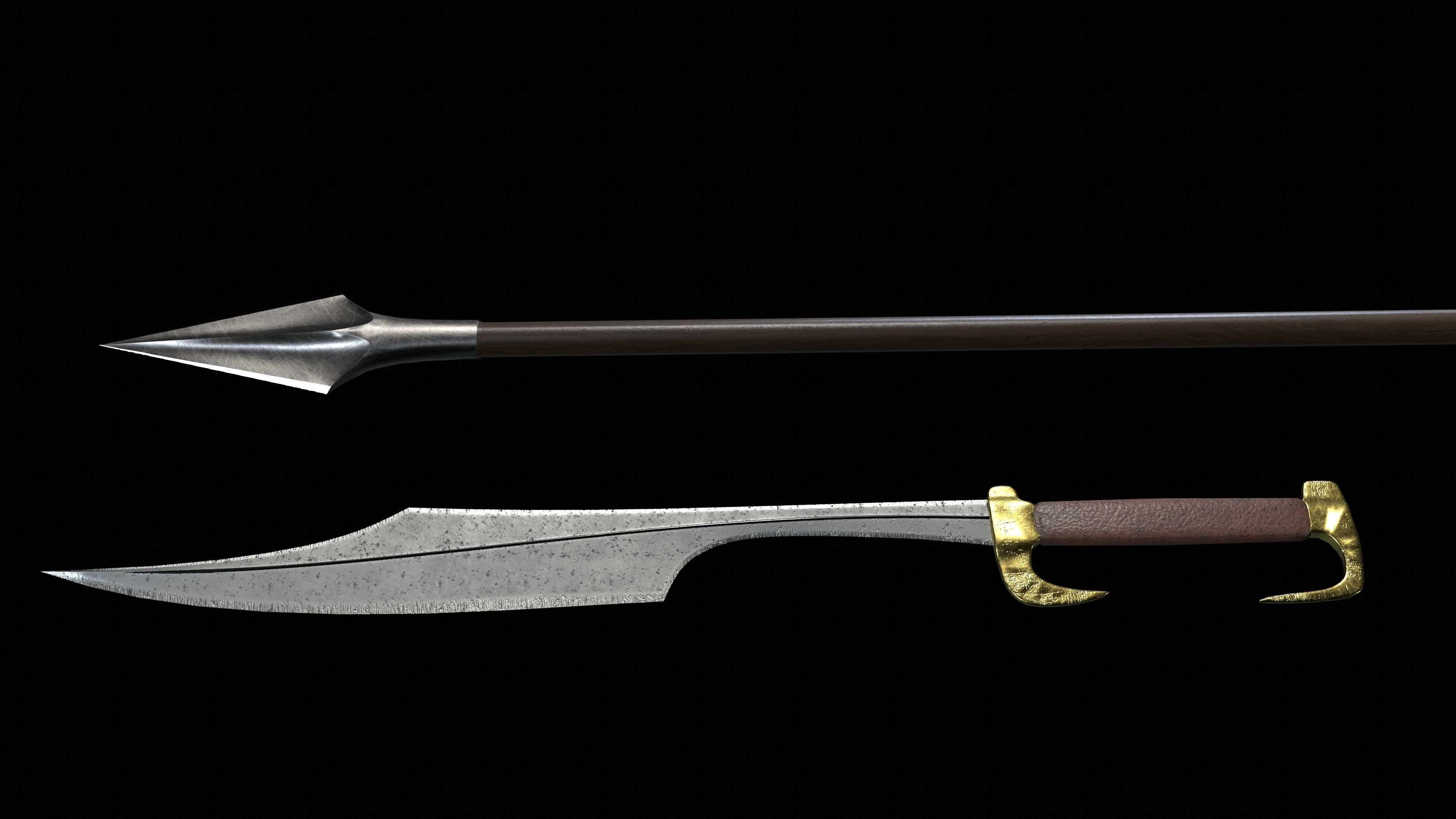 Spartan Weapons Low-poly 3D model_1