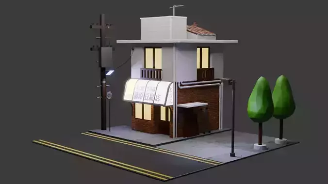 Low Poly Japanese Commercial Apartment 