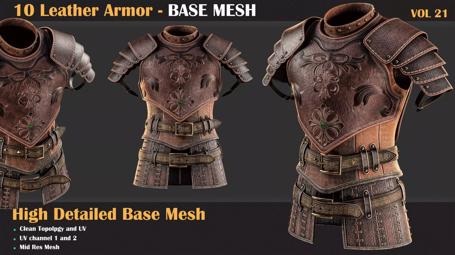 10 High Detail Leather Armor BASE MESH - VOL 21 3D model_0