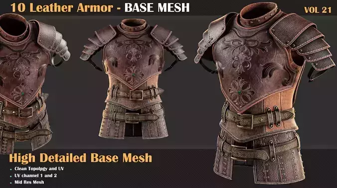 10 High Detail Leather Armor BASE MESH - VOL 21  