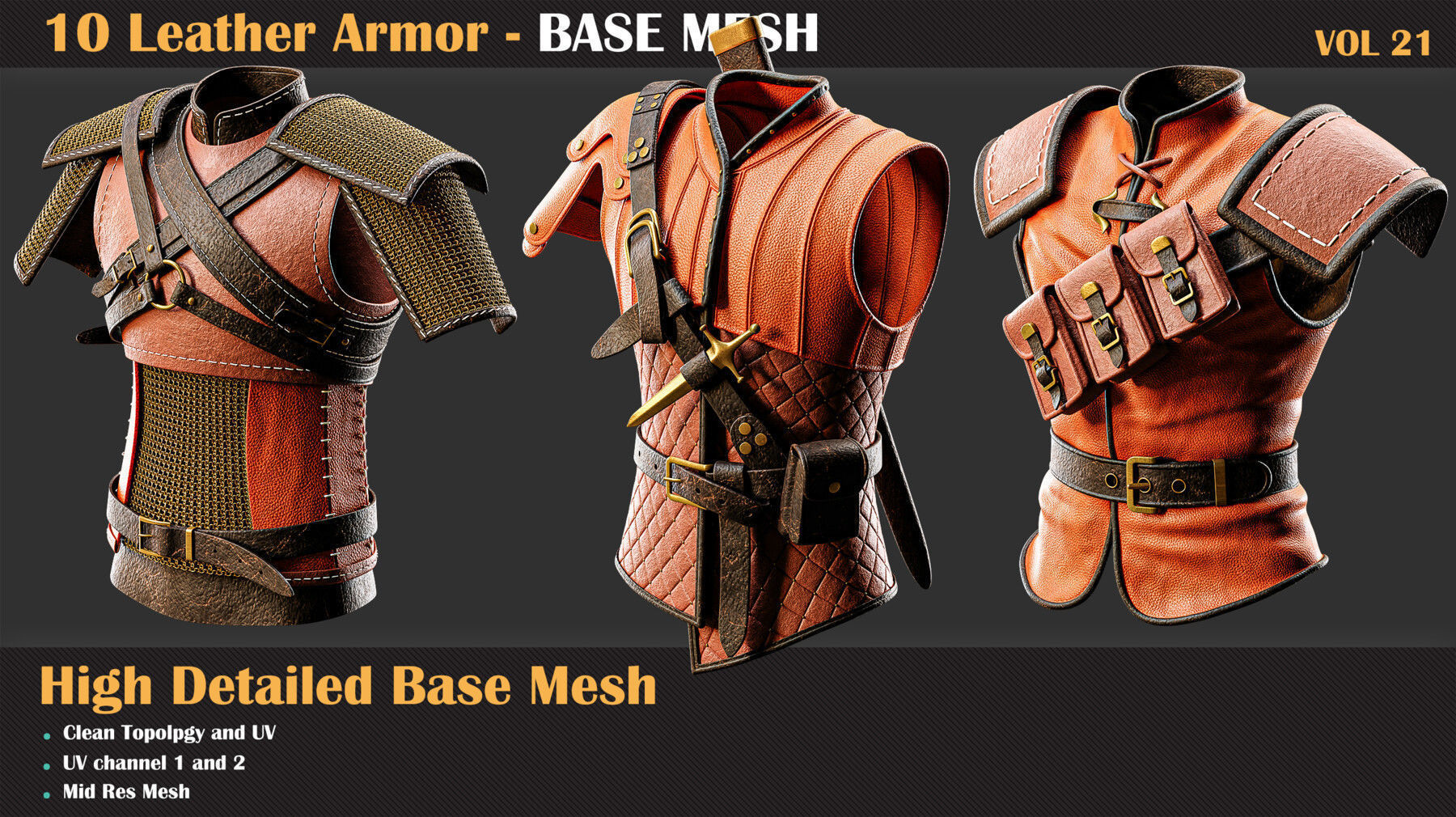 10 High Detail Leather Armor BASE MESH - VOL 21 3D model_3