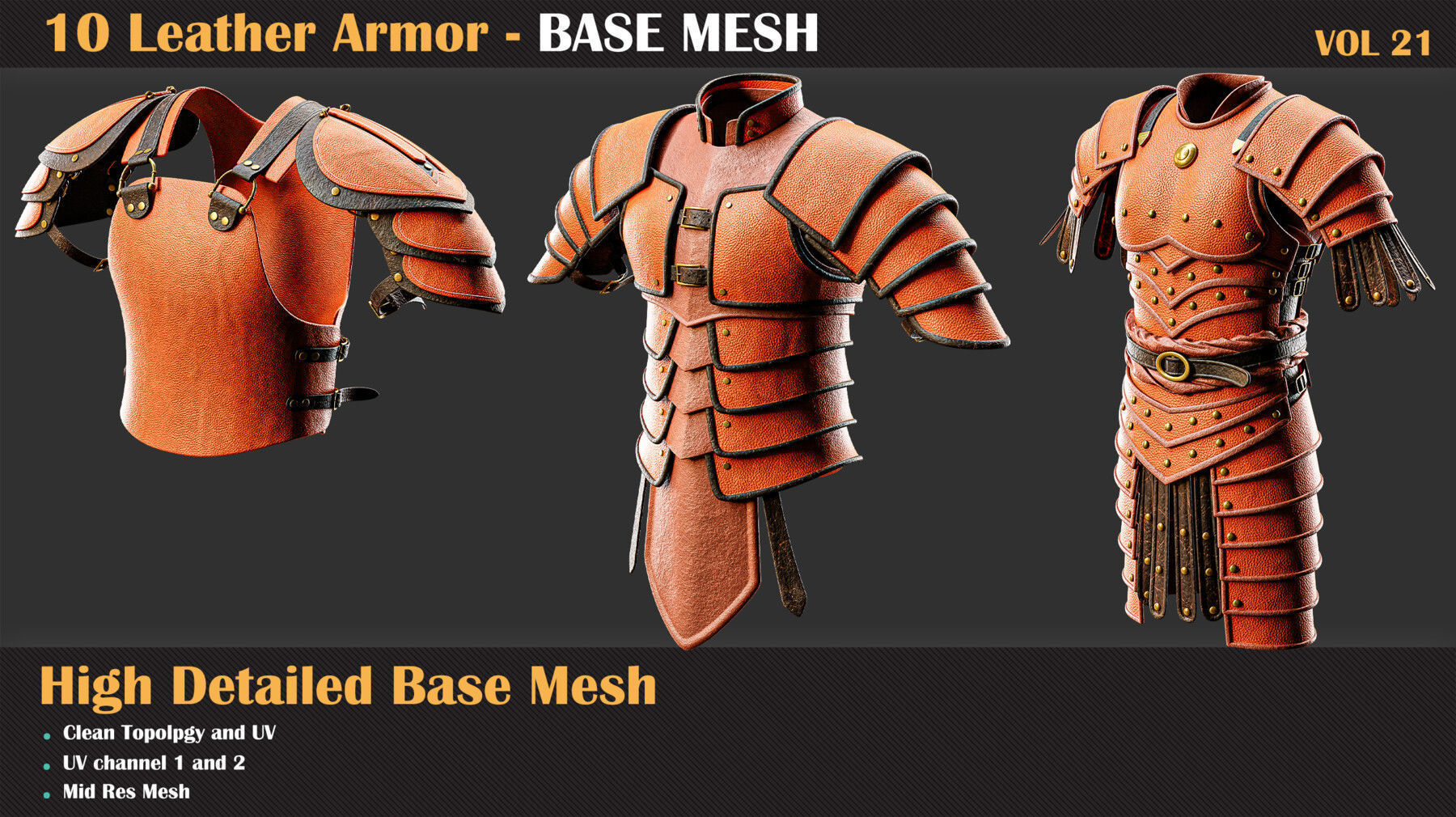 10 High Detail Leather Armor BASE MESH - VOL 21 3D model_2