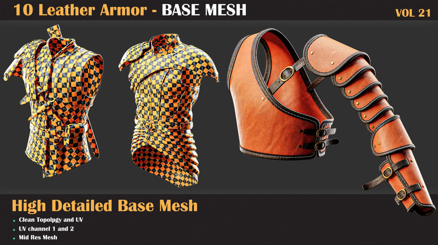 10 High Detail Leather Armor BASE MESH - VOL 21 3D model_1