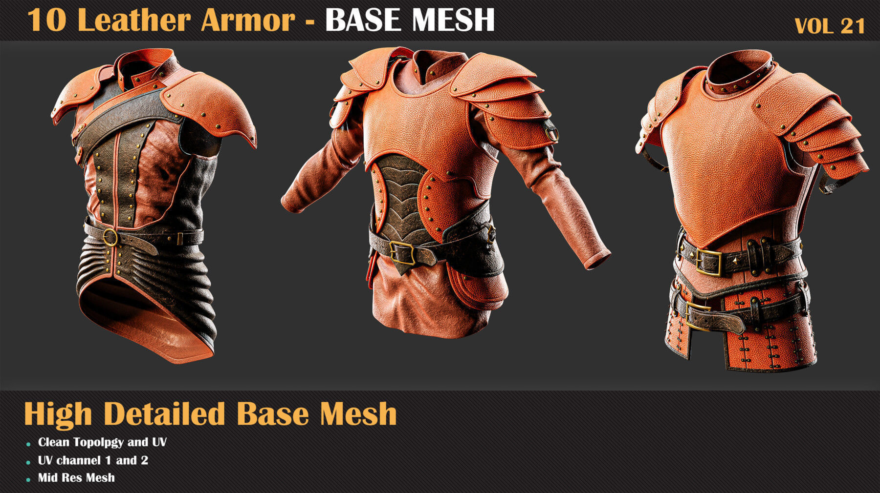 10 High Detail Leather Armor BASE MESH - VOL 21 3D model_4