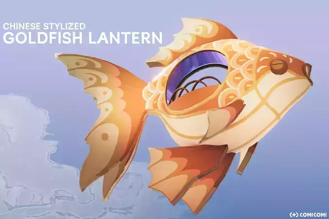 Chinese Stylized Goldfish Festival Lantern with Animation Low-poly 3D model