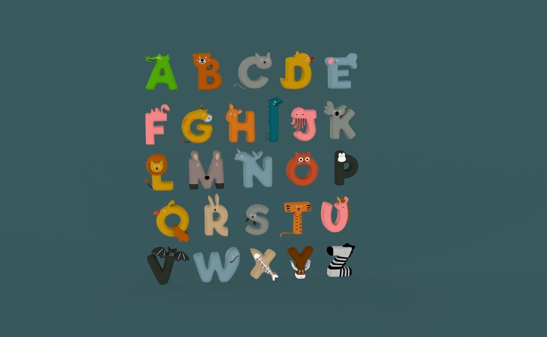 Cartoon Animal Alphabet v022 Low-poly 3D model_18