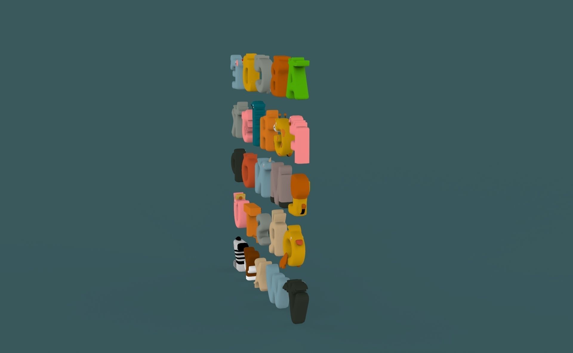 Cartoon Animal Alphabet v022 Low-poly 3D model_13