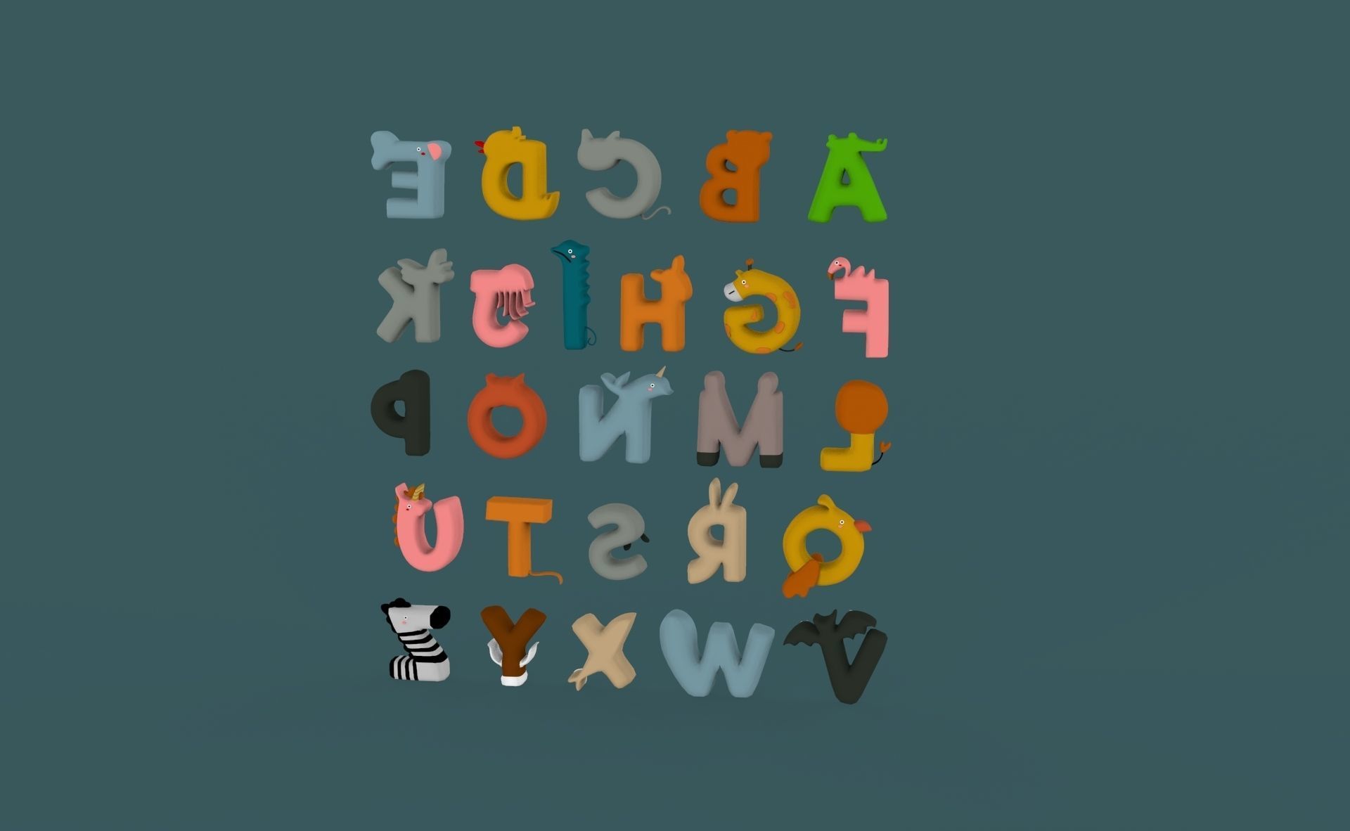 Cartoon Animal Alphabet v022 Low-poly 3D model_10