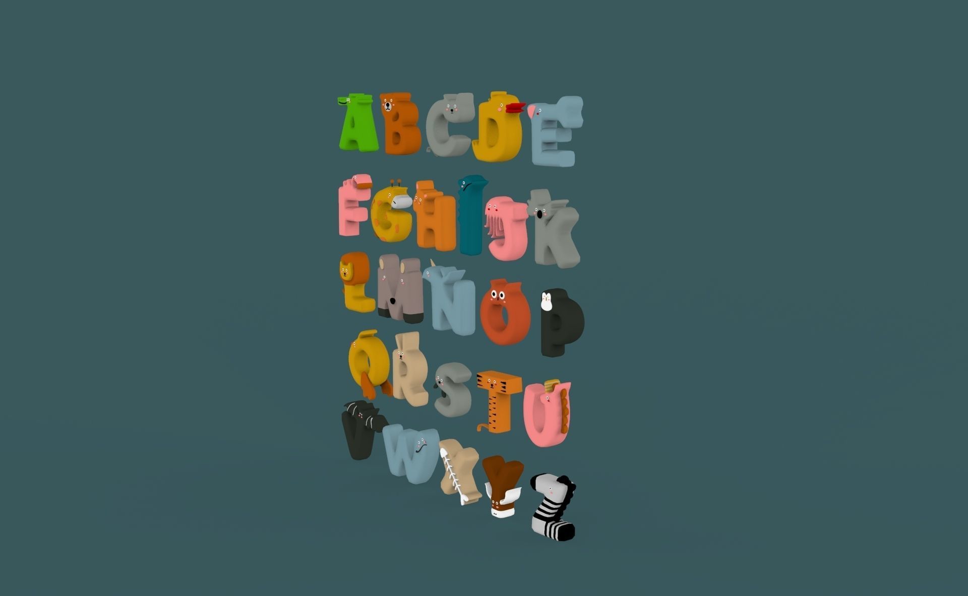 Cartoon Animal Alphabet v022 Low-poly 3D model_3