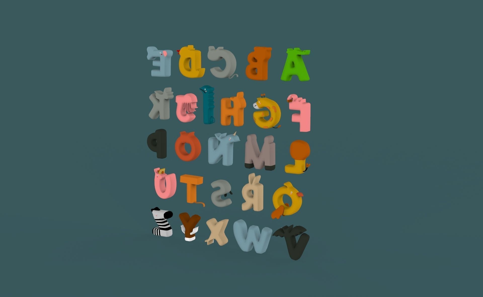 Cartoon Animal Alphabet v022 Low-poly 3D model_11