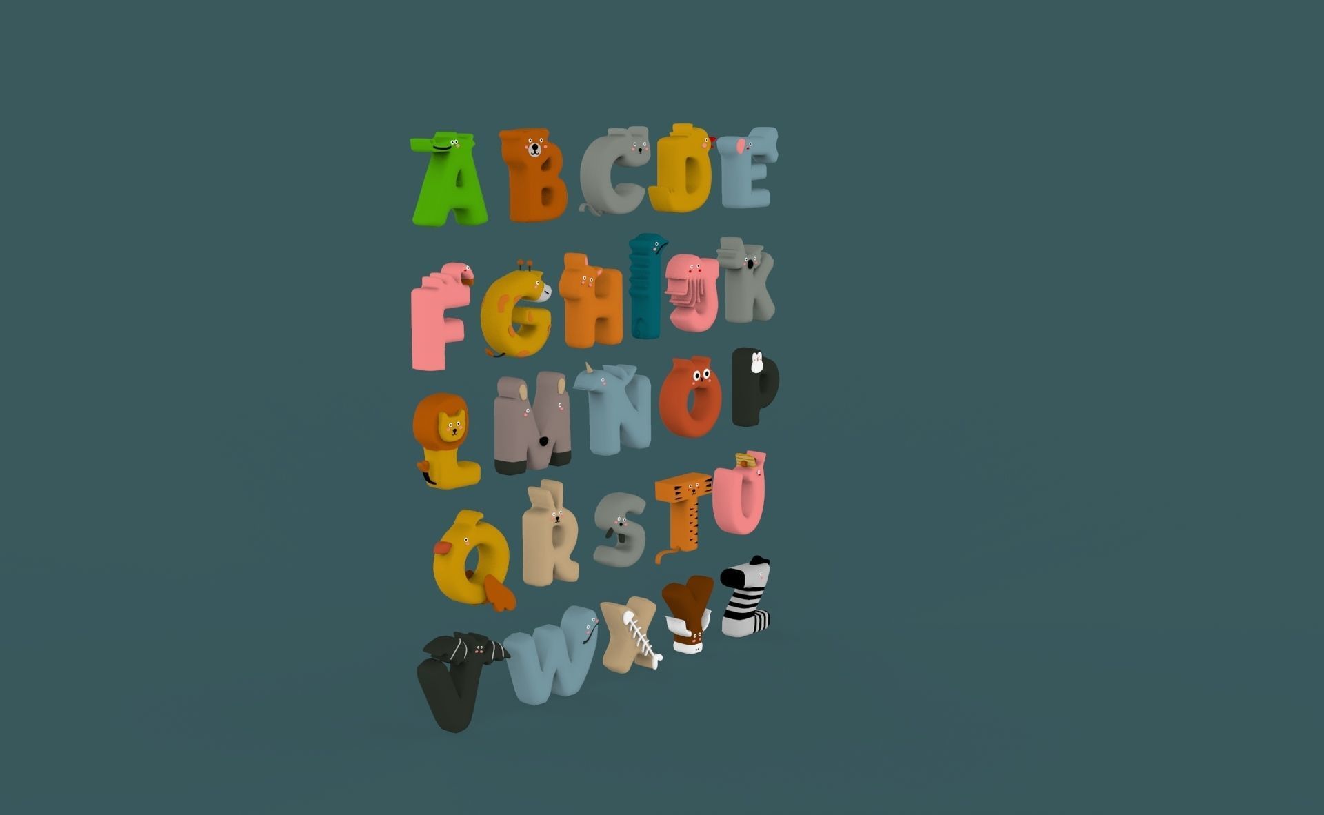 Cartoon Animal Alphabet v022 Low-poly 3D model_16