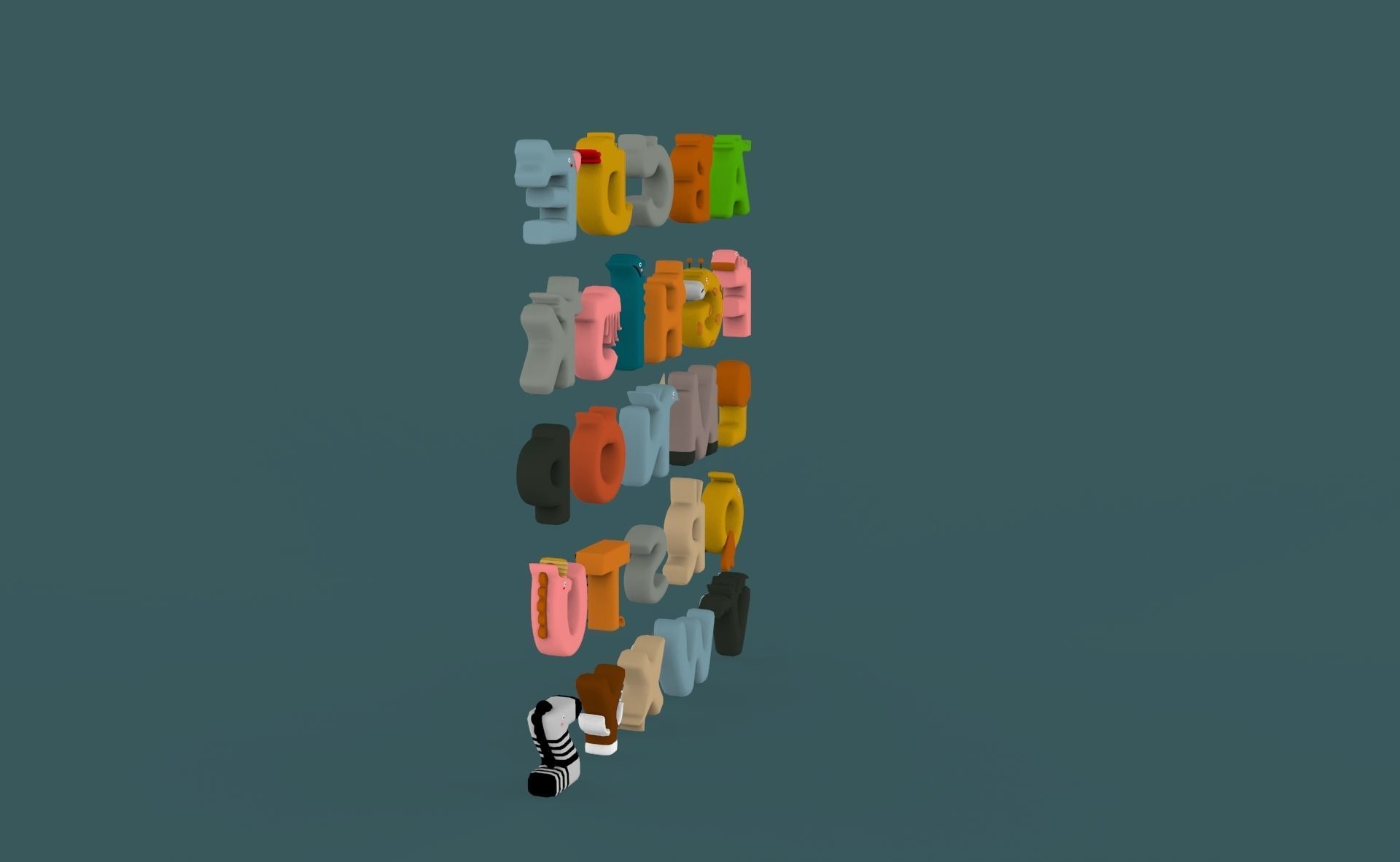 Cartoon Animal Alphabet v022 Low-poly 3D model_6