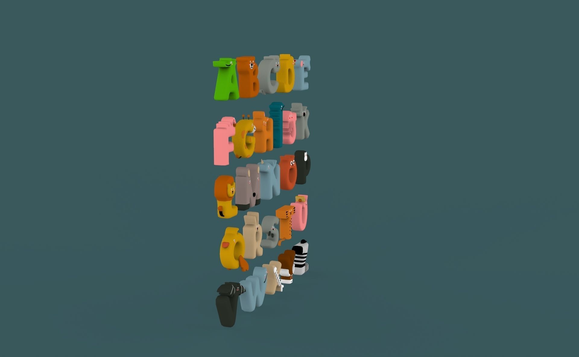 Cartoon Animal Alphabet v022 Low-poly 3D model_15