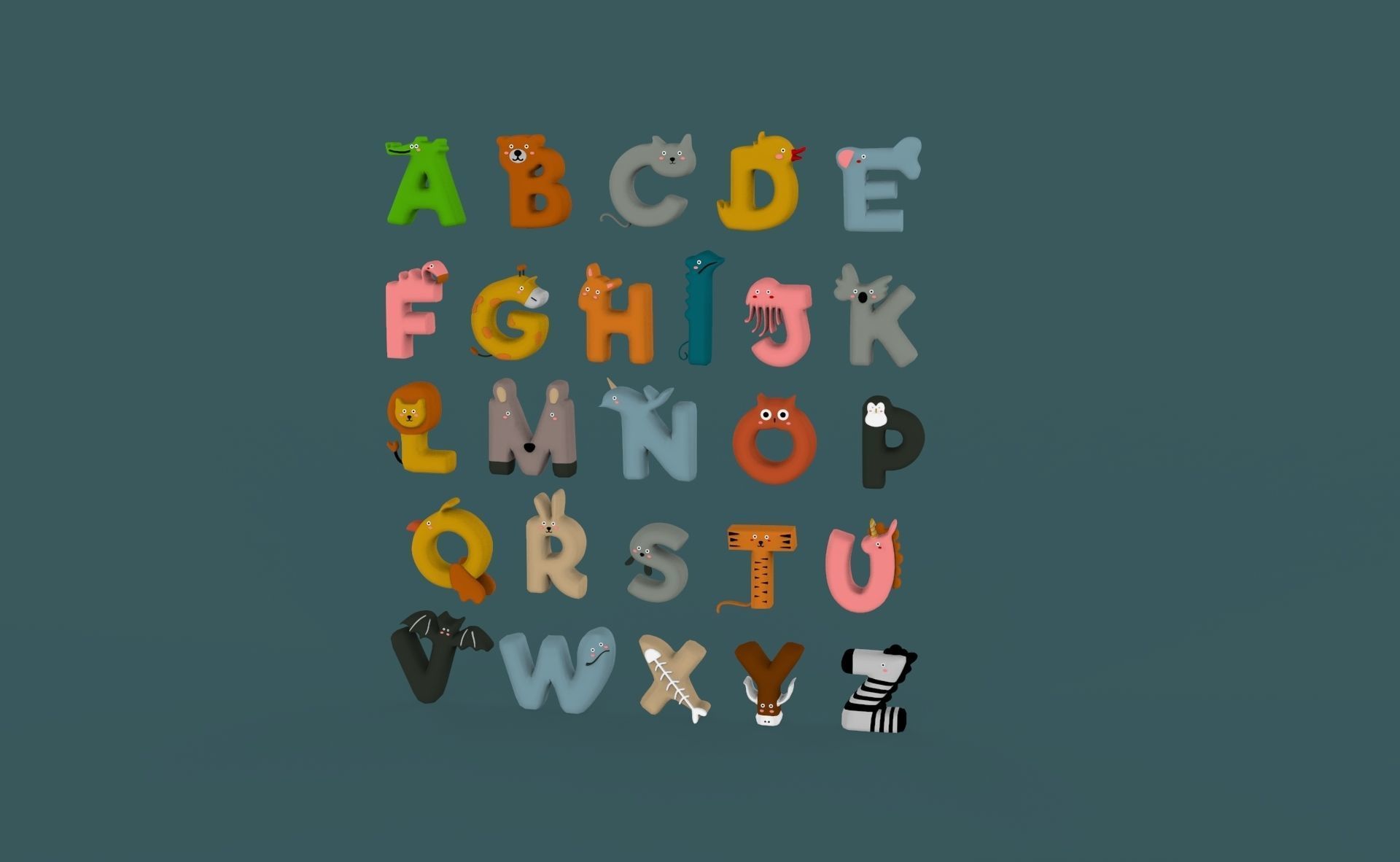 Cartoon Animal Alphabet v022 Low-poly 3D model_1