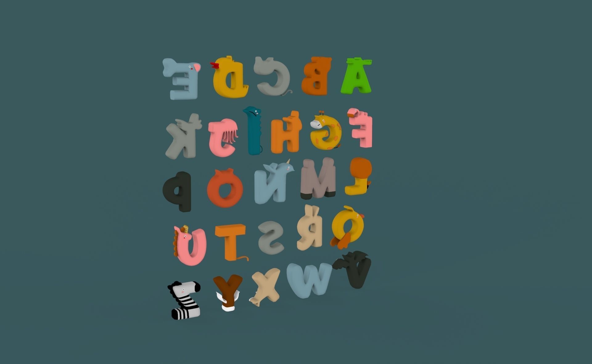 Cartoon Animal Alphabet v022 Low-poly 3D model_8