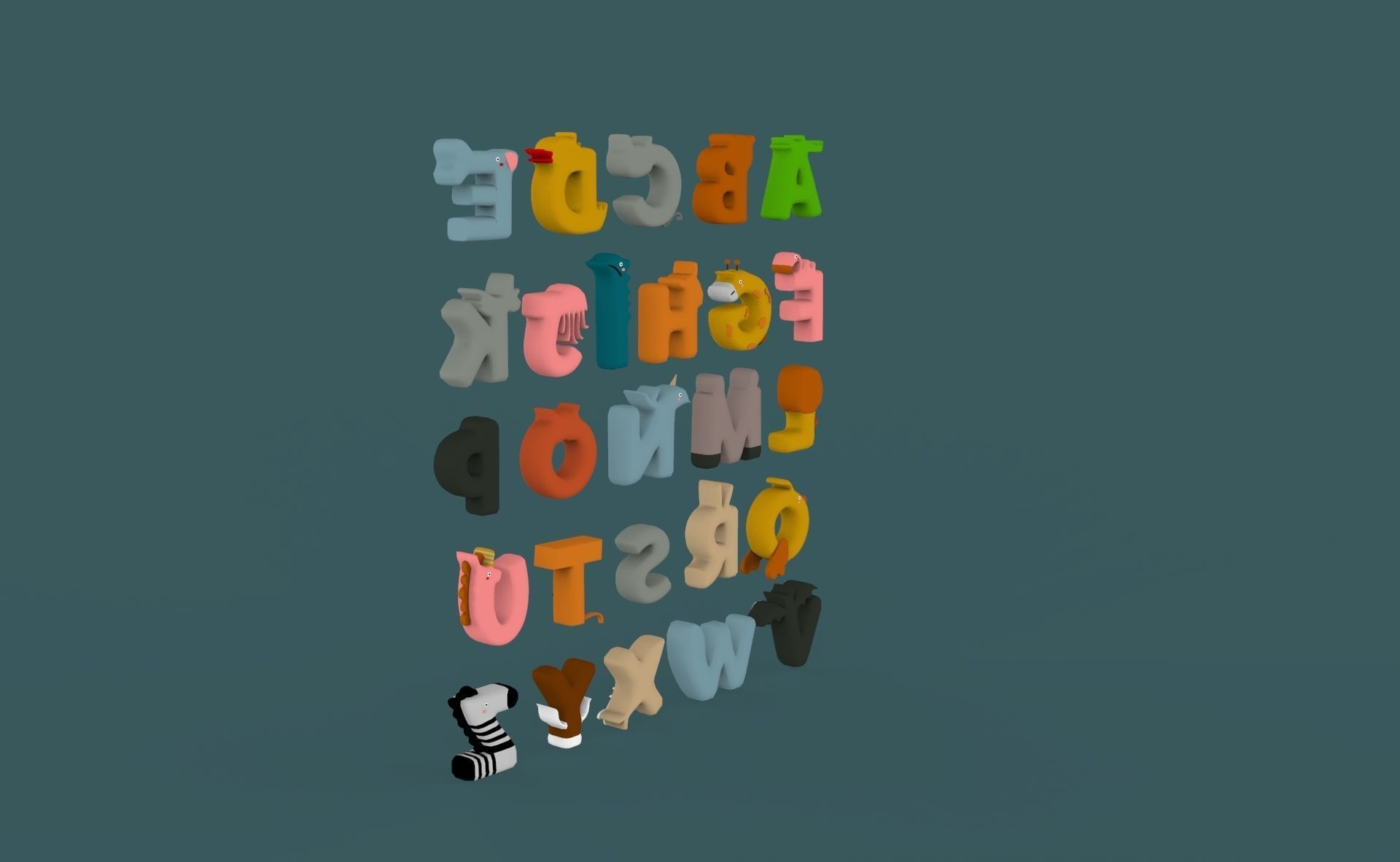 Cartoon Animal Alphabet v022 Low-poly 3D model_7