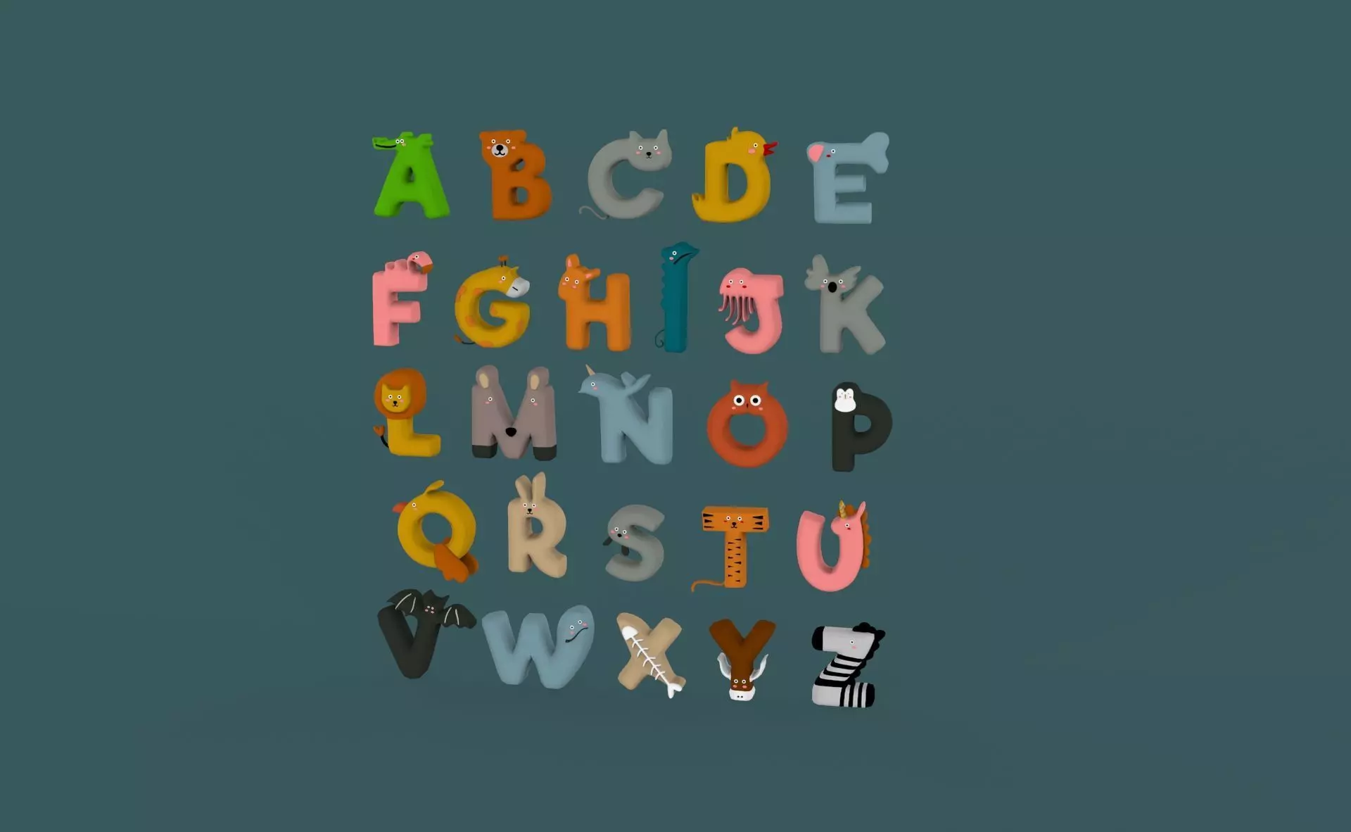 Cartoon Animal Alphabet v022 Low-poly 3D model_0