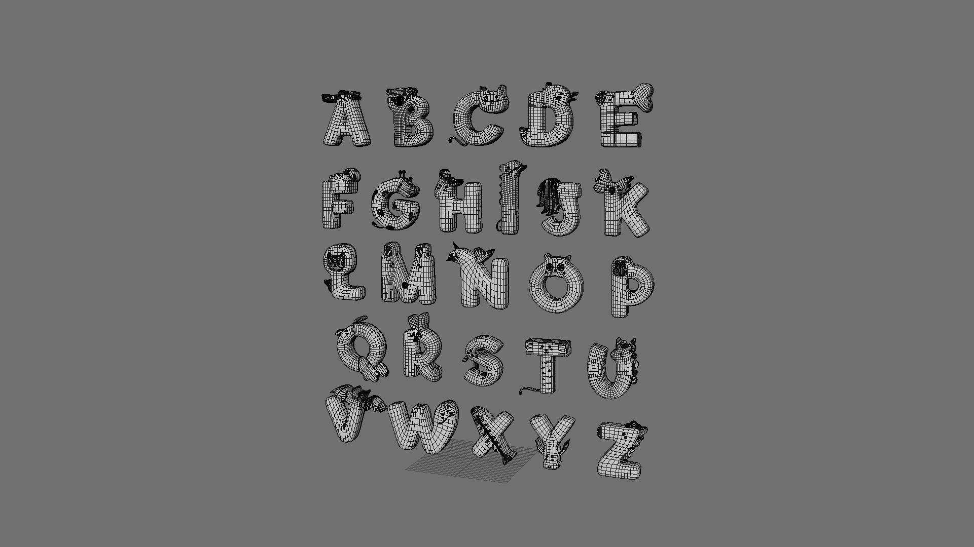 Cartoon Animal Alphabet v022 Low-poly 3D model_19