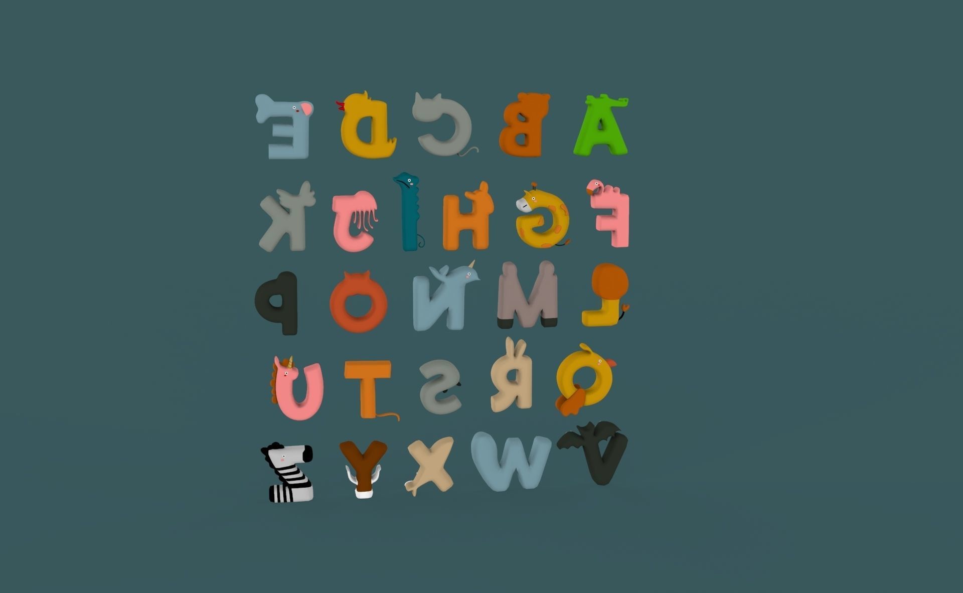 Cartoon Animal Alphabet v022 Low-poly 3D model_9