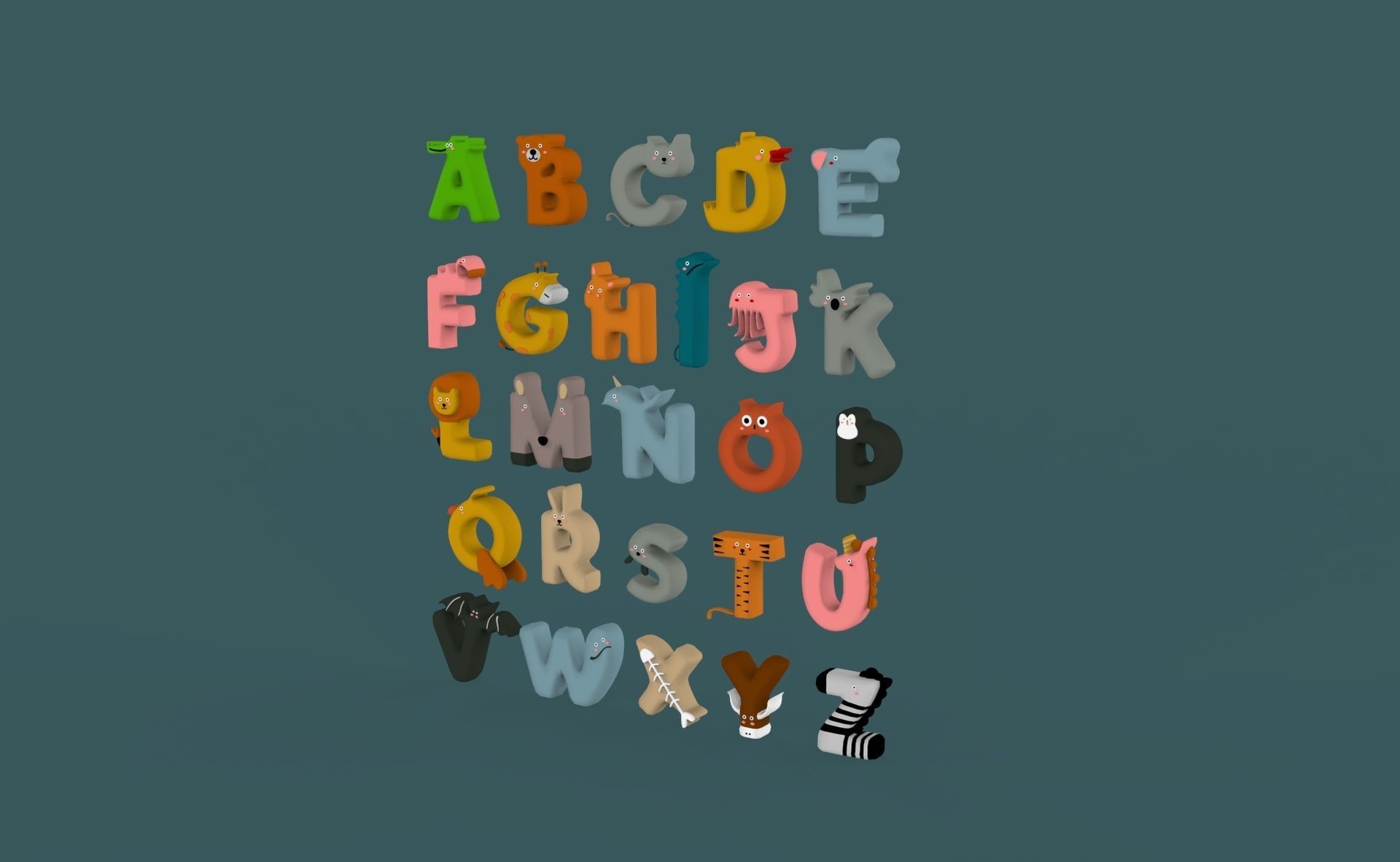 Cartoon Animal Alphabet v022 Low-poly 3D model_2