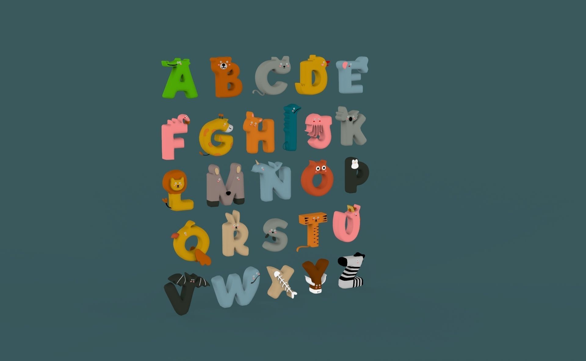 Cartoon Animal Alphabet v022 Low-poly 3D model_17
