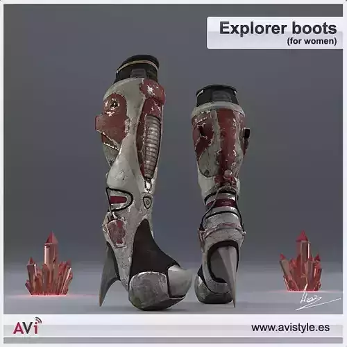 Explorer boots for Women Low-poly 3D model