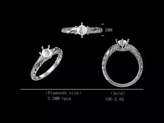 Single Diamond Engagement Ring For Women 3D Model