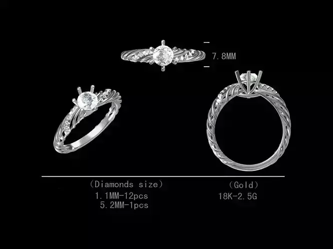 Simple Design Diamond Engagement Ring For Women 3D Model