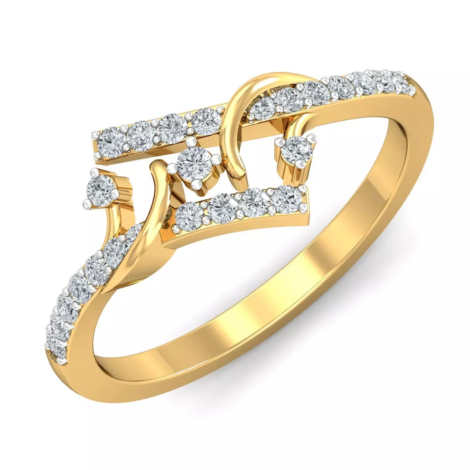 Elegant Yellow Gold Diamond Ladies Ring 3D print model_0