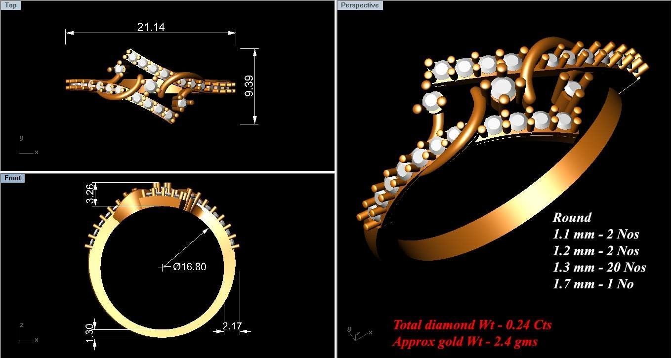 Elegant Yellow Gold Diamond Ladies Ring 3D print model_4