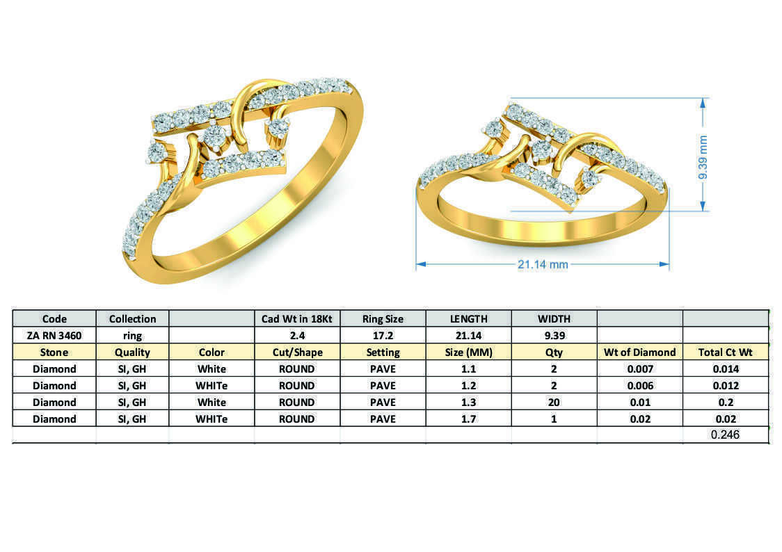 Elegant Yellow Gold Diamond Ladies Ring 3D print model_3