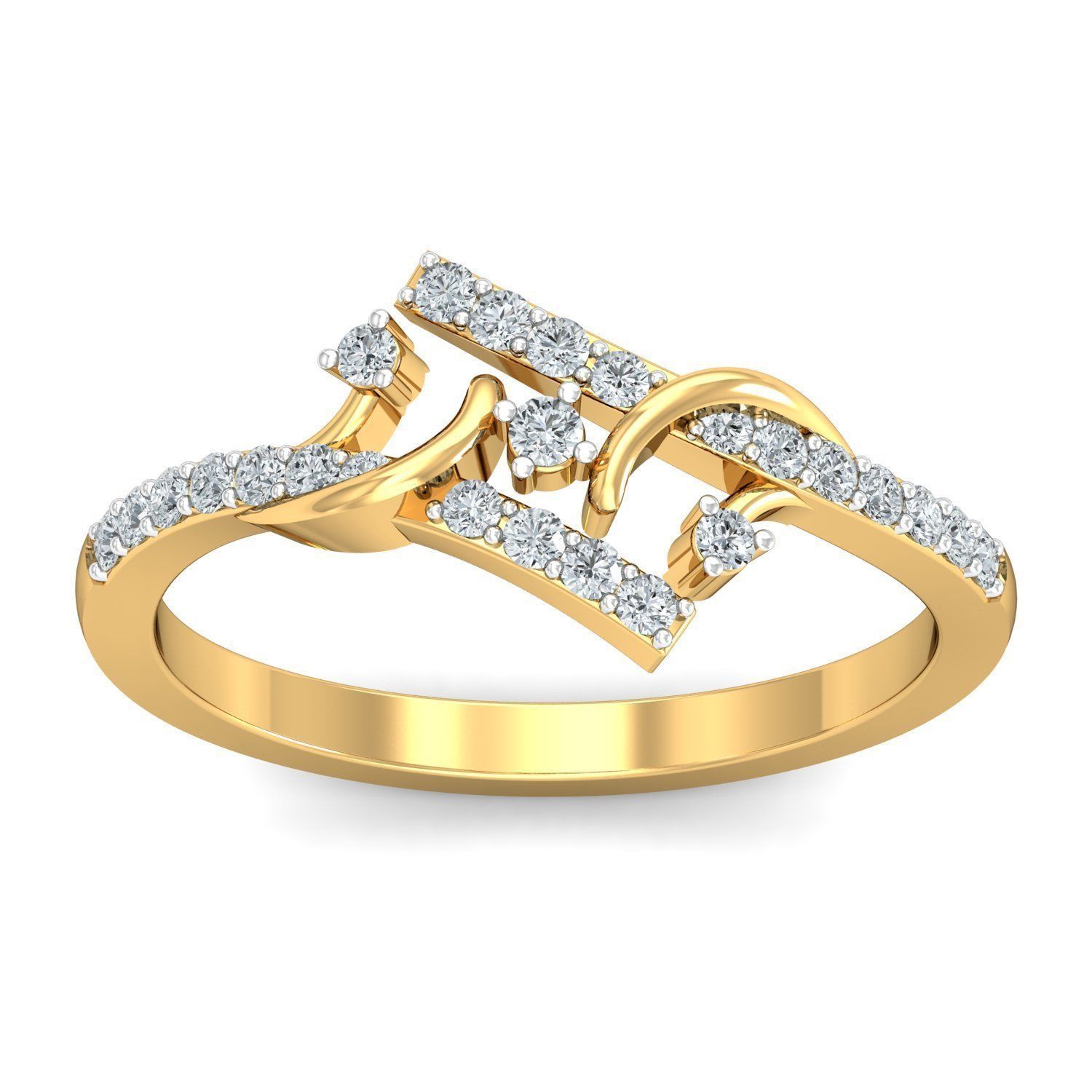 Elegant Yellow Gold Diamond Ladies Ring 3D print model_1