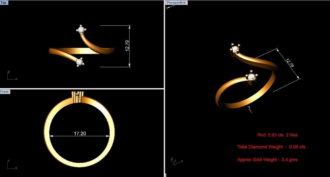 Designer Diamond Gold Rings for Women 3D print model_4